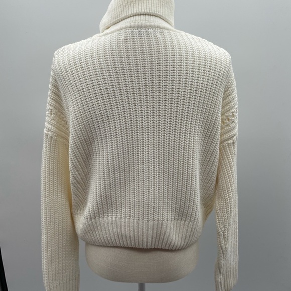 BISHOP & YOUNG winter white ribbed open chest cable knit boho turtleneck sweater - Picture 6 of 9